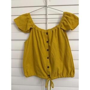 Madewell Texture & Thread Off-the-Shoulder Button-Front Tie-Waist Top yellow XL